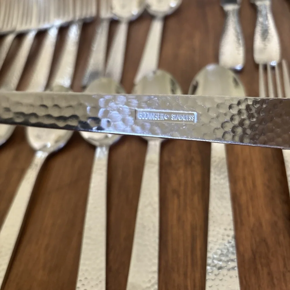 Godinger Castello Hammered Stainless Flatware Knives Forks Spoons - Lot Of 45